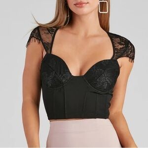 Windsor M Black Lace Bustier Top Sexy Goth Whimsigoth Dark Romantic Vampire Zip